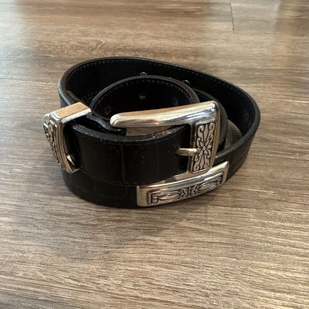 Brighton Black Crocodile Embossed Leather Belt Size S /30 Made in USA